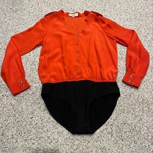 Tibi Long Sleeve Silk Bodysuit Sz 4 Preppy Lightweight Quiet Luxury Casual